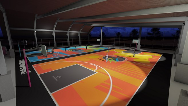 台中市北屯风雨篮球场模拟图。